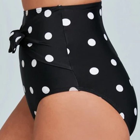 Black Polka Dot Print High Waist Bikini Bottom - Picture 2 of 4